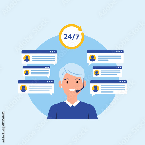 24/7 Customer Support Agent with Multiple Chat Windows