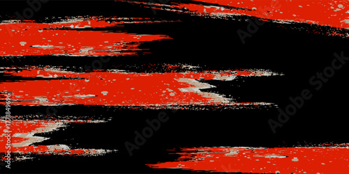 Set of Red Torn Sharp Ripped Paper Hole Edges with Black Cardboard Background. Distressed Texture for Mixed Media Collage. High Quality.