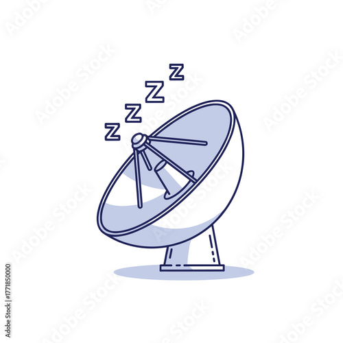 Offline Satellite Dish with Zzz Symbols Indicating Sleep Mode or Connection Loss