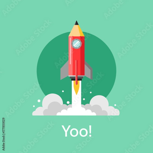 Pencil Rocket Launching with Smoke and "Yoo!" for Creative Startup or Idea Boost