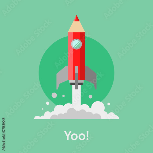 Creative Pencil Rocket Launching Icon Representing New Ideas and Innovation