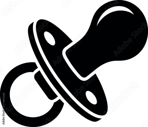 Simple black silhouette icon of a baby pacifier or soother for infant comfort and soothing