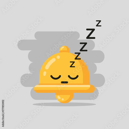 Sleeping Golden Bell Icon with Zzz Symbols, Quiet Mode or Notification Off Concept