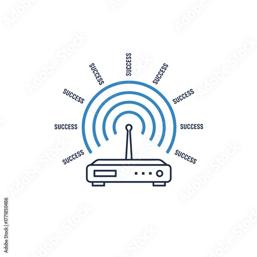 WiFi Router Broadcasting Success Signals Icon, Strong Internet Connection