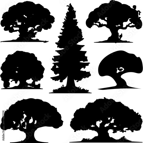 Collection of tree silhouettes for design purposes