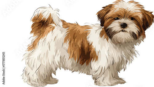 Small Dog with Brown Face on White Background Vector