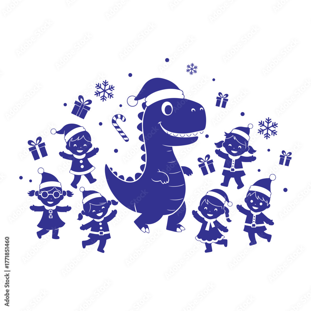 Obraz premium Cute Christmas Dino with Kids Clipart