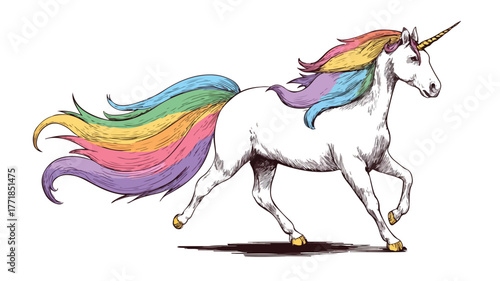 Majestic Unicorn with Rainbow Tail Vector Illustration