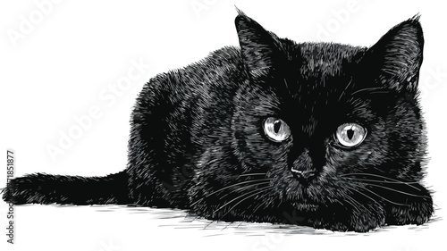 Charming Black Cat on Clean White Background Vector Design