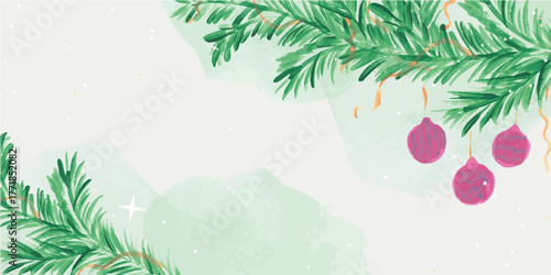 christmas background with fir tree branches and snow