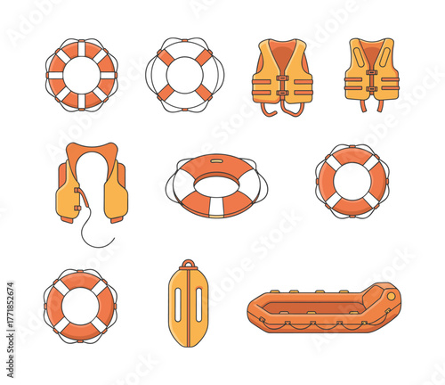 Water safety equipment collection protecting people from drowning