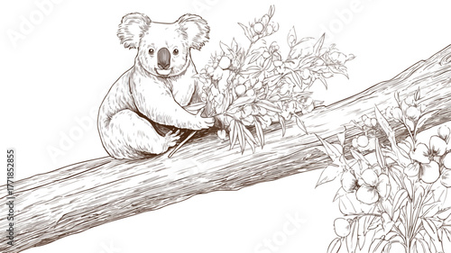 Cute Koala Relaxing on Eucalyptus Tree in a Natural Habitat