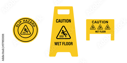 Caution wet floor slip hazard warning signs collection