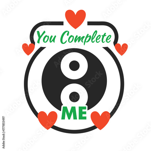 You Complete Me Yin Yang Design with Hearts for Couples