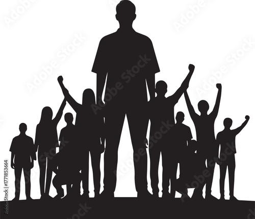 Silhouette of a diverse group of people standing together celebrating human rights day