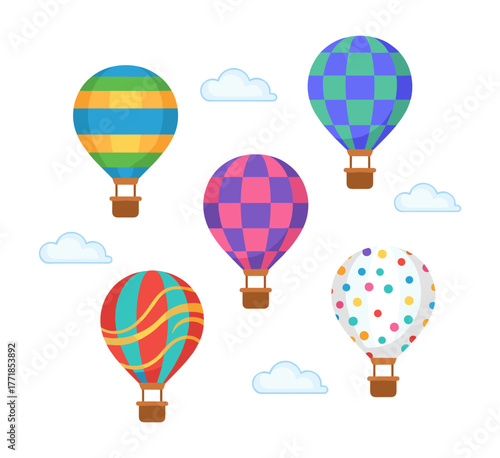 Hot air balloons flying on sky with clouds