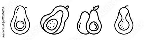 Simple outline avocados collection fruit icons fresh healthy food drawing elements