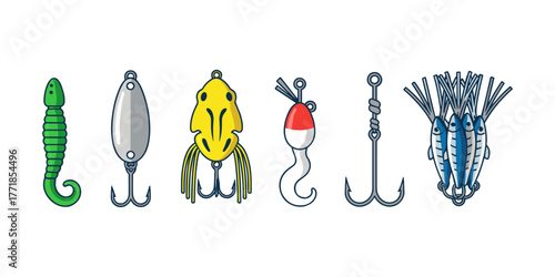 Fishing baits lures and hooks for sport or hobby