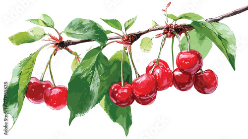 Elegant Cherry Branch with Mature Berries Hanging Vector for Design Projects
