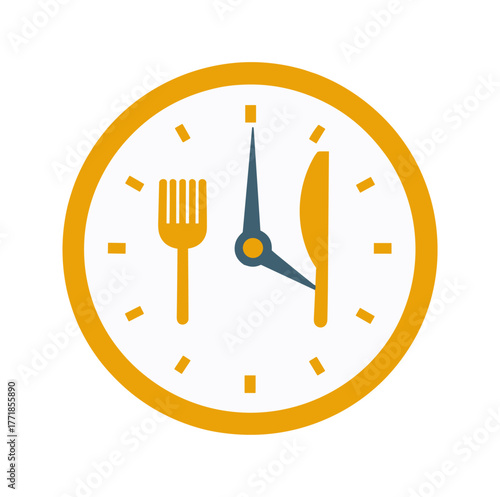 Clock face showing eating time with fork knife