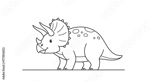 A line drawing of a cute, stylized triceratops dinosaur.