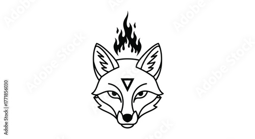 A stylized fox head with fire above and a triangle symbol on its forehead.