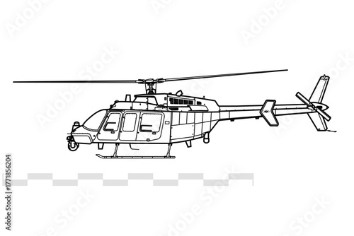 Fire-X. Northrop Grumman MQ-8C Fire Scout. Vector drawing of multirole unmanned helicopter. Side view. Image for illustration and infographics.