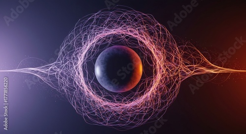 Abstract representation of a foundational energy field influencing surrounding elements and defining spatial dimensions ,theoretical ,gravity ,universe