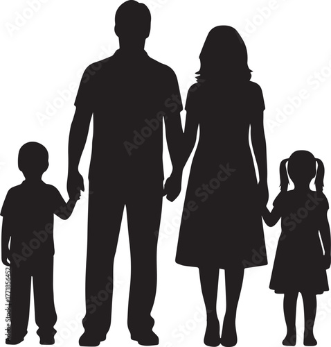 Silhouette of a loving family holding hands celebrating human rights and unity