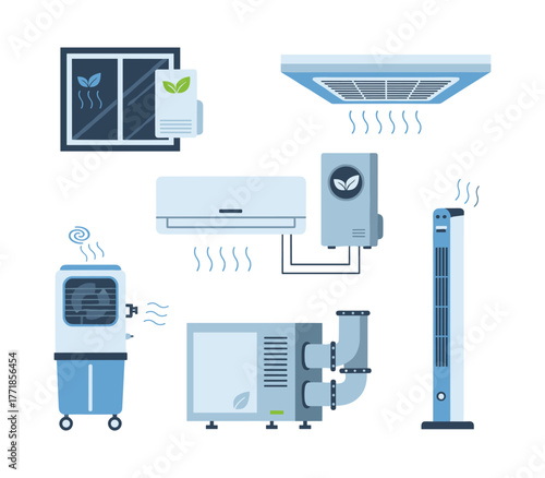 Various cooling systems and air conditioning units for climate control