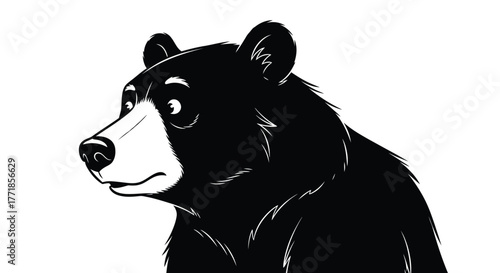 A black bear is depicted in a stylized illustration against a white background.