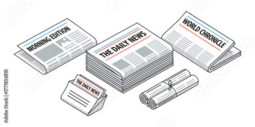 Newspapers and news publications isometric vector illustration