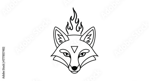 A stylized illustration of a fox's head with flames emanating from its forehead.