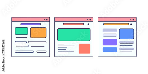 Web page layouts showing graphic design user interface testing