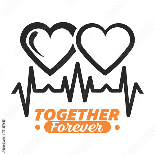 Interconnected Hearts and Lifeline Representing Everlasting Love Couple T-shirt Design