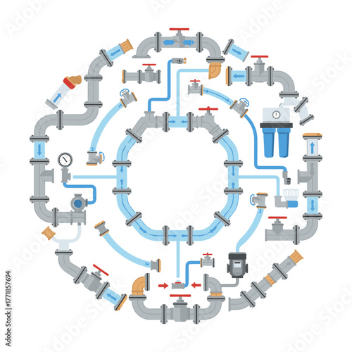 Industrial pipe system engineering water supply network diagram