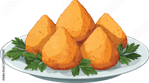 Delicious Deep Fried Brazilian Coxinha on Plate - Vector Image