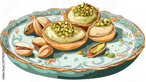Exquisite Middle Eastern Desserts Featuring Pistachios on Turkish Plate