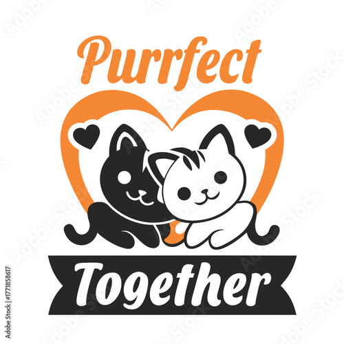 Purrfect Together Two Cats in Love T-Shirt Design Graphic
