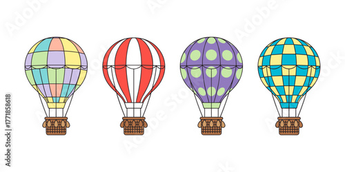 Hot air balloon vector set with diverse colorful patterns