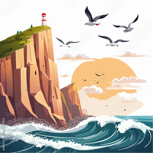 Pirate ship illustration sailing on the ocean waves under a summer sky