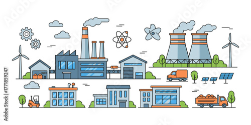 Industry and energy production illustrating manufacturing and power generation
