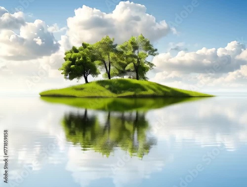 Lush green island with trees