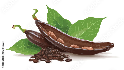 Fresh Carob Pod with Seeds Isolated on White Background - Professional Stock Photo