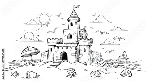 Colorful Sandcastle Summer Coloring Page for Happy Kids Activity