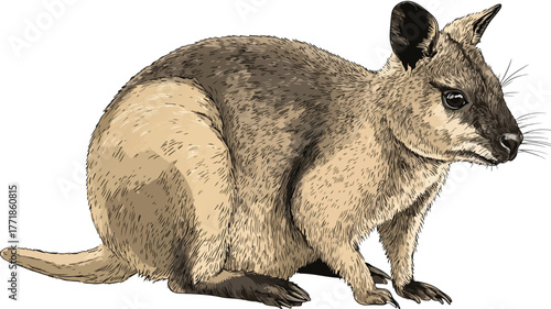 Playful Quokka and Scrub Wallaby Cartoon Vector Illustration with Outline for Designs