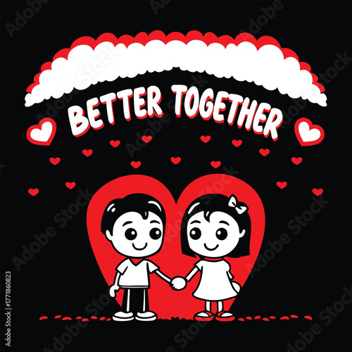 Couple T-shirt Design for Valentine's Day Featuring a Heart and Cartoon Characters
