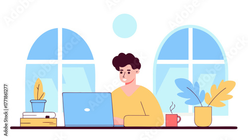 Freelancer working remotely from home office with minimalist setup