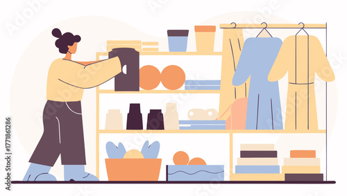 Small business owner arranging products in a boutique shop