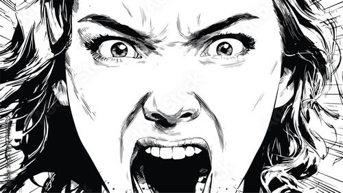 Intense Frustrated Woman Screaming in Rage Vector Illustration